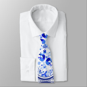 Weimaraners, Rabbits and Birds Otomi Blue & White Tie