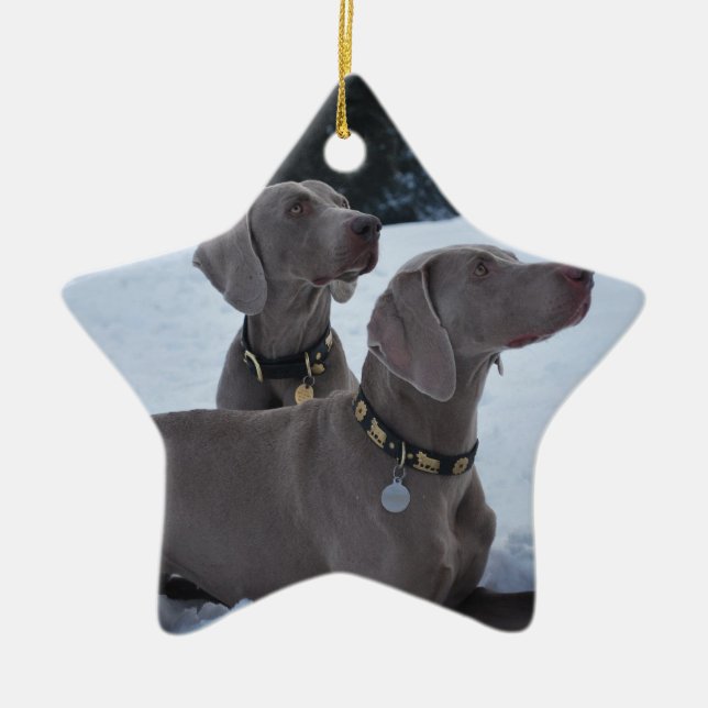 Weimeraner in the Snow Ceramic Tree Decoration (Front)