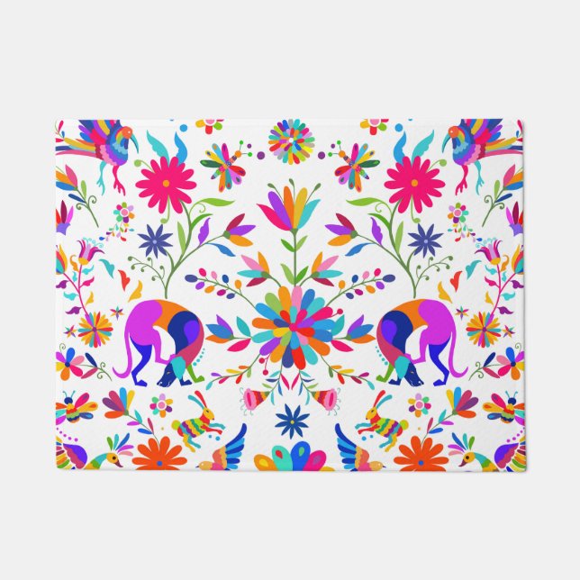 Weims, Rabbits, & Birds Otomi styled pattern  Doormat (Front)