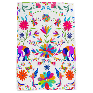 Weims, Rabbits, & Birds Otomi styled pattern Medium Gift Bag