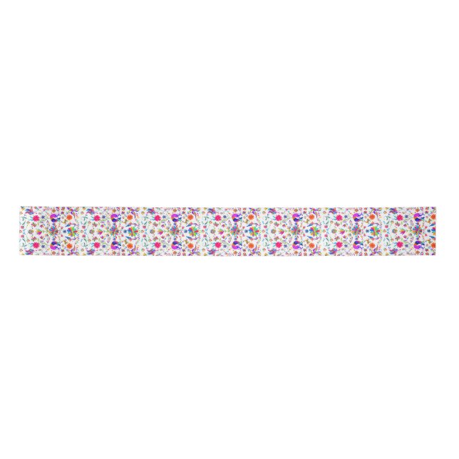 Weims, Rabbits, & Birds Otomi styled pattern  Satin Ribbon (Front)