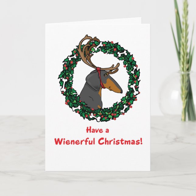 Weindeer Dachshund Christmas Card (Front)