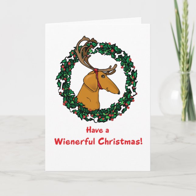 Weindeer Dachshund Christmas Card (Front)