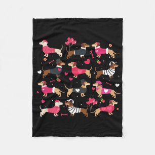 Weiner Dachshund In Dog Dress Hearts Happy Valenti Fleece Blanket