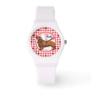 Weiner Dog; Red and White Gingham Watch