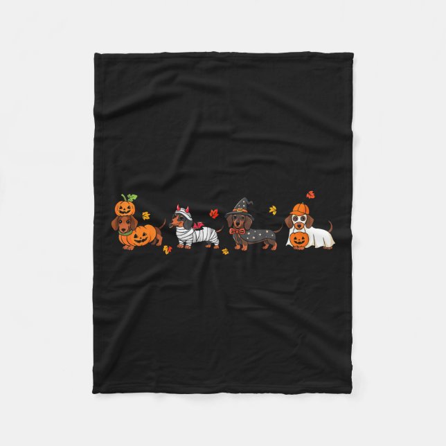 Weiner Dog Witch Happy Halloweenie Cute Halloween  Fleece Blanket (Front)
