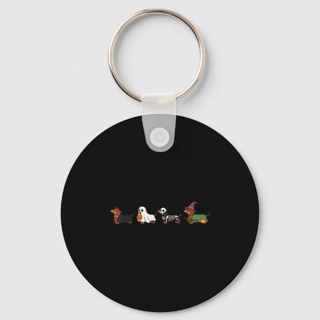 Weiner Dog Witch Happy Halloweenie Cute Halloween  Key Ring (Front)
