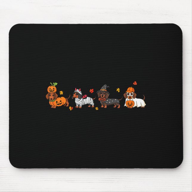 Weiner Dog Witch Happy Halloweenie Cute Halloween  Mouse Mat (Front)