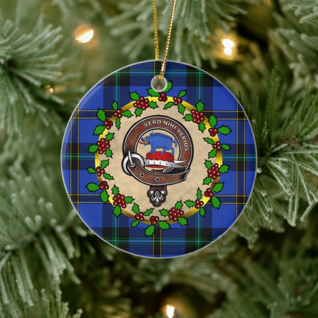 Weir Clan Badge & Tartan Personalised Christmas Ceramic Tree Decoration (Tree)