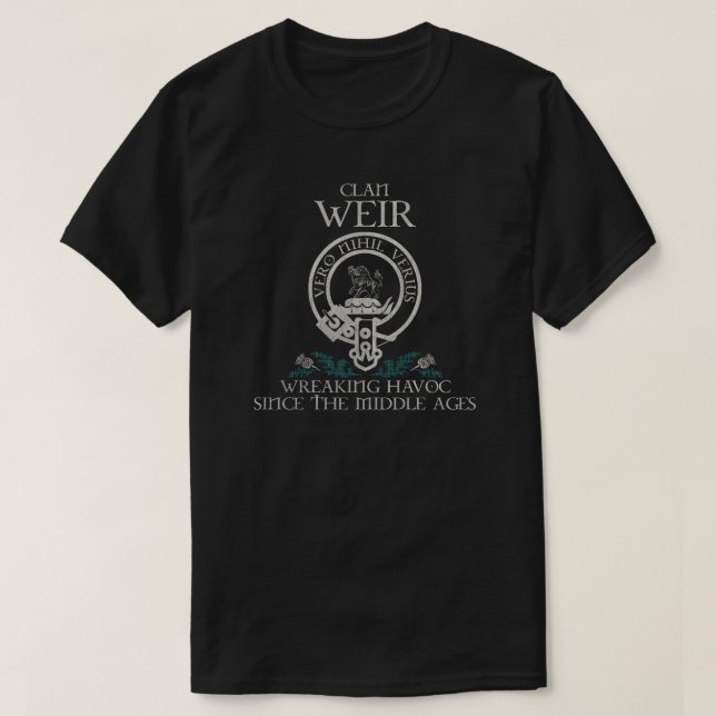 Weir Clan crest Scottish surname tartan Thistle T-Shirt (Design Front)