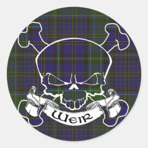Weir Tartan Skull Classic Round Sticker