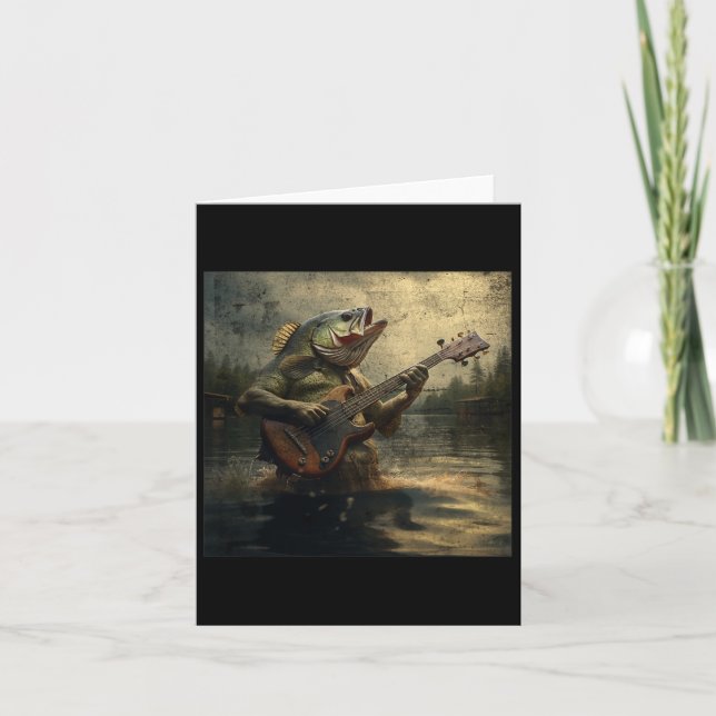 Weird B Fish Playing B Guitar Funny Cursed Meme  Card (Front)