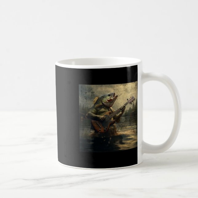 Weird B Fish Playing B Guitar Funny Cursed Meme  Coffee Mug (Right)