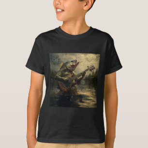 Weird B Fish Playing B Guitar Funny Cursed Meme T-Shirt