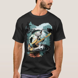 Weird Bass Fish Playing Bass Guitar Funny Cursed M T-Shirt
