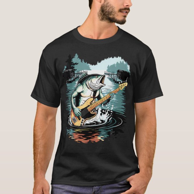 Weird Bass Fish Playing Bass Guitar Funny Cursed M T-Shirt (Front)