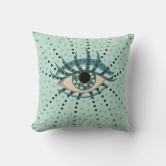 Weird Blue Eye With Dots Abstract Psychedelic Art Cushion