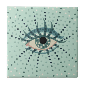 Weird Blue Eye With Dots Abstract Psychedelic Art Tile