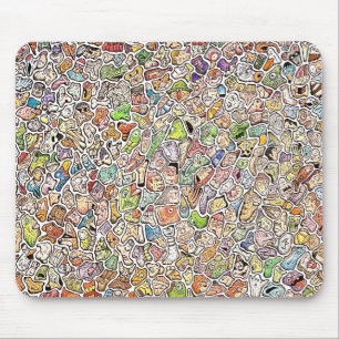 Weird Cartoon Faces Color Drawing Computer Mouse Mat