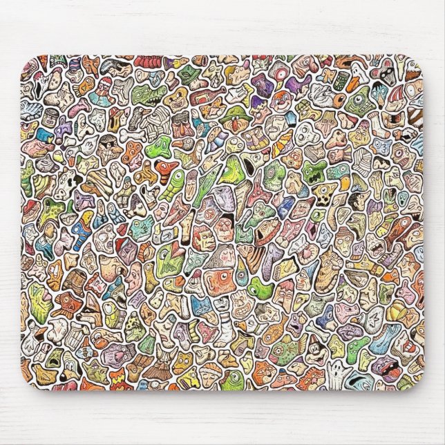 Weird Cartoon Faces Color Drawing Computer Mouse Mat (Front)