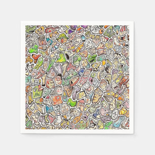 Weird Cartoon Faces Color Pencil Napkin