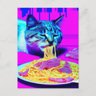 Weird Cat Eating Spaghetti generativecontent Postcard