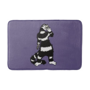 Weird Cat Skull Mask Whimsical Gothic Bath Mat