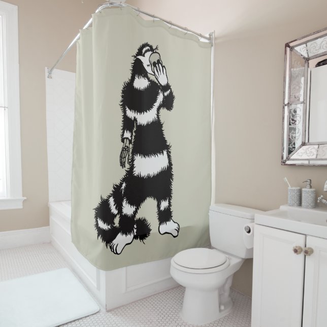 Weird Cat Skull Mask Whimsical Gothic Shower Curtain (In Situ)