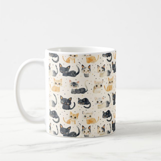 Weird Cats Pattern Coffee Mug (Left)