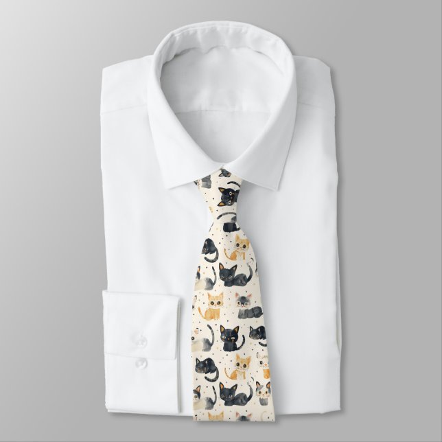 Weird Cats Pattern Tie (Tied)