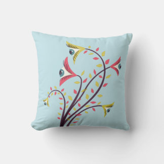Weird Colourful Flowers With Staring Eyes Cushion
