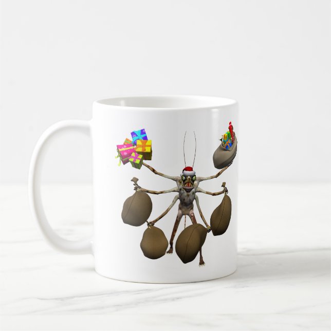 Weird Creeper Santa Claus With Full Hands Coffee Mug (Left)