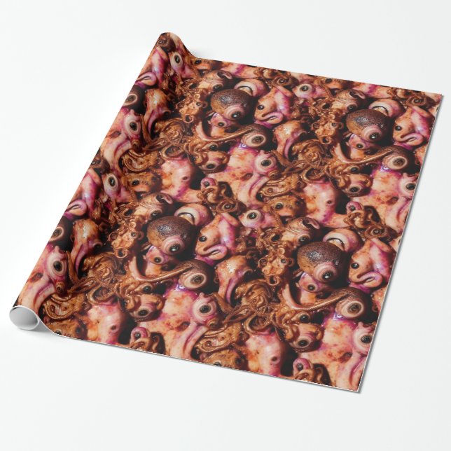 Weird Creepy Abstract Alien Meat and Eyeballs Wrapping Paper (Unrolled)