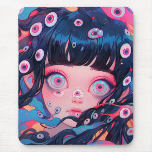 Weird Creepy Cute Anime Girl Mouse Mat