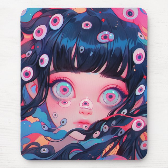 Weird Creepy Cute Anime Girl Mouse Mat (Front)