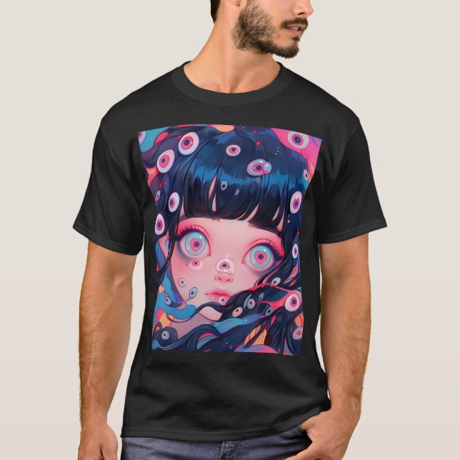 Weird Creepy Cute Anime Girl T-Shirt (Front)