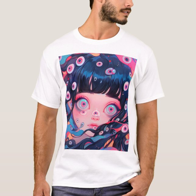 Weird Creepy Cute Anime Girl T-Shirt (Front)
