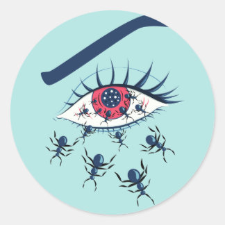 Weird Creepy Red Eye With Crawling Ants Classic Round Sticker