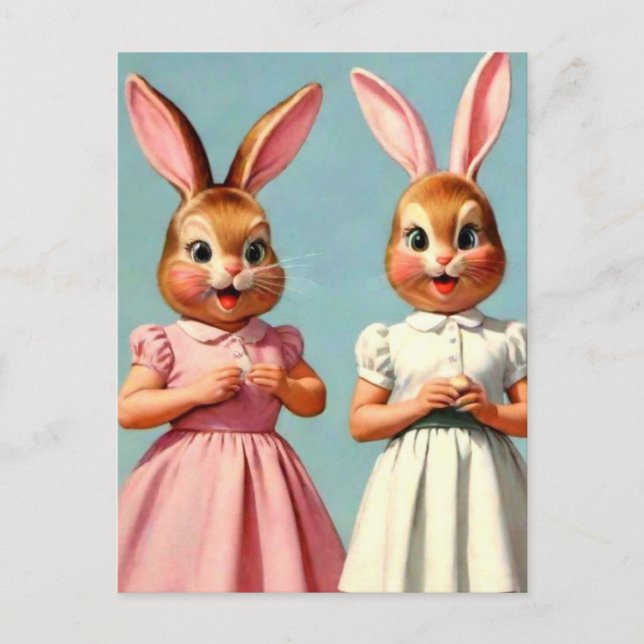 Weird Easter Bunny Girls Postcard (Front)