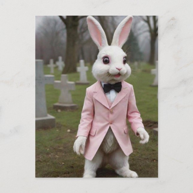 Weird Easter Bunny in Cemetery Postcard (Front)