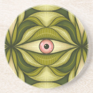 Weird Eye Plant Botanical Pattern Green Witch Coaster