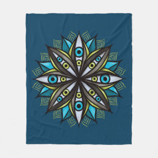 Weird Eyes Mandala Art - Trippy Flower Blue Green Fleece Blanket
