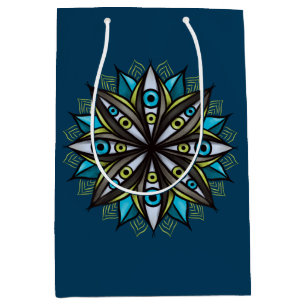 Weird Eyes Mandala Art - Trippy Flower Blue Green Medium Gift Bag