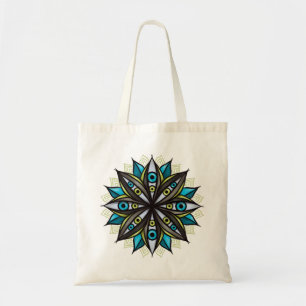 Weird Eyes Mandala Art - Trippy Flower Blue Green Tote Bag