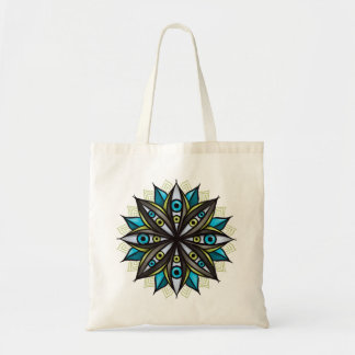 Weird Eyes Mandala Art - Trippy Flower Blue Green Tote Bag