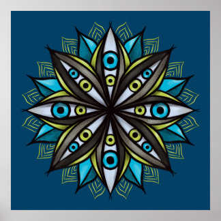 Weird Eyes With Double Iris Flower Mandala Poster
