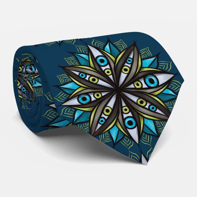 Weird Eyes With Double Iris Flower Mandala Tie (Rolled)