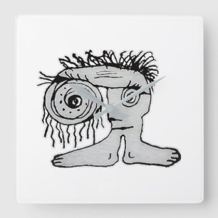 Weird Fantasy Creature Drawing Square Wall Clock