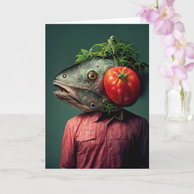 Weird Fishhead Person all occasions Card (Orchid)