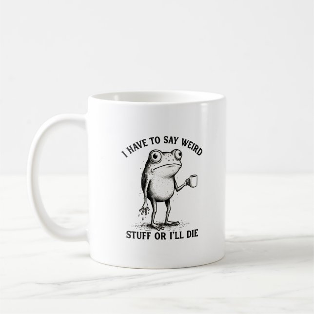 Weird Frog Coffee Quote Vintage Illustration Mug (Left)